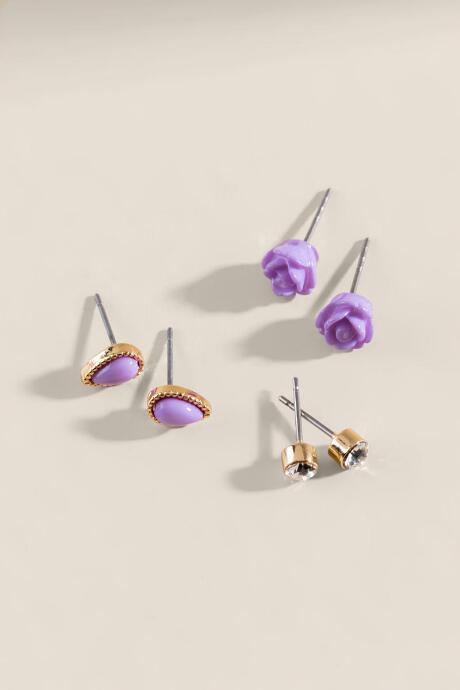 Francesca's Kendra Flower Earring Stud Set - Lavender