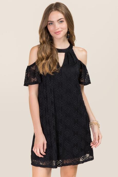 Blue Rain Luisa Cold Shoulder Lace Shift Dress - Black