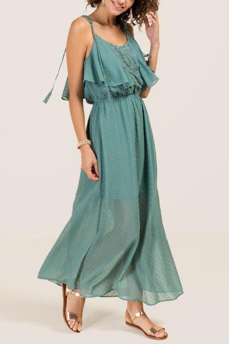 Francesca Inchess Maya Swiss Dot Maxi Dress - Teal