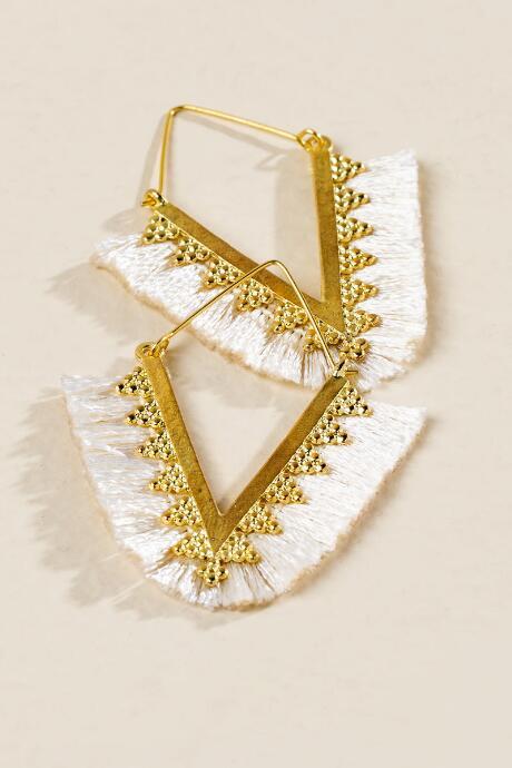 Francesca's Avery Triangle Tassel Earrings - Taupe