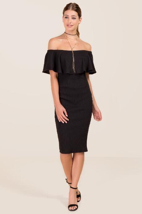 Alya Phoenix Off Shoulder Sheath Dress - Black