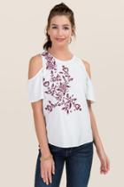 Francesca's Joleen Floral Embroidered Cold Shoulder Top - White
