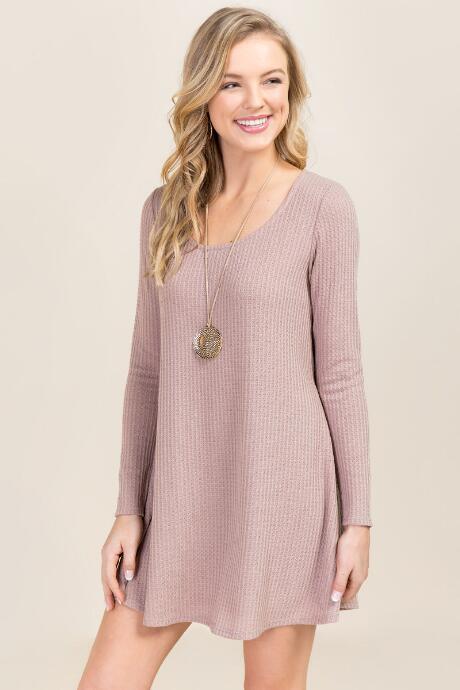 Alya Erin Waffle Shift Dress - Taupe