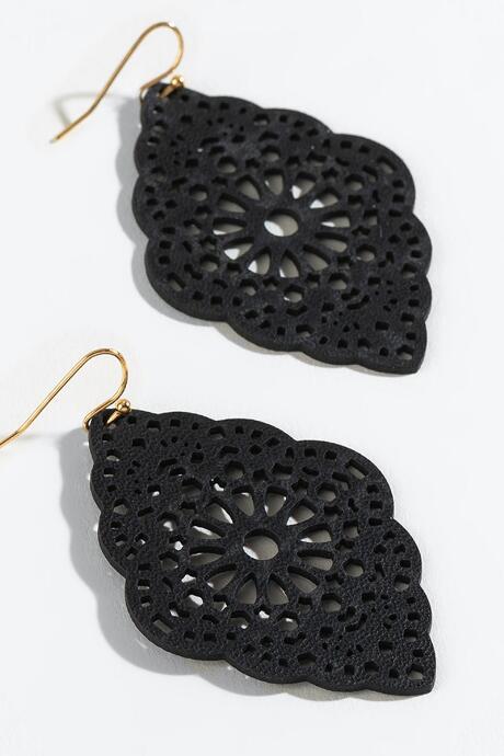 Francesca's Sofia Laser Cut Leather Earrings - Black