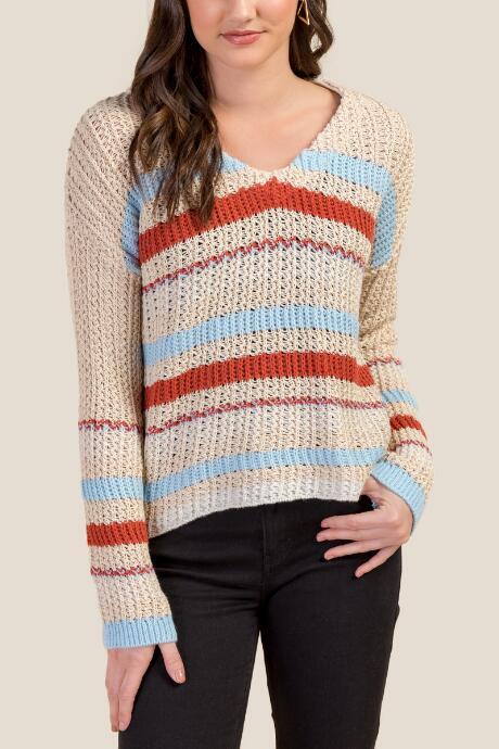 Francesca's Marina Open Stitch V-neck Sweater - Cinnamon