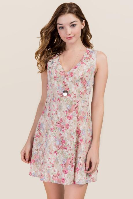 Francesca's Natalia Floral Lace Dress - Pink