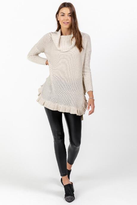 Francesca's Liz Ruffle Hem Poncho - Taupe