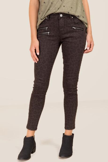 Harper Cheetah Moto Skinny Jeans - Black