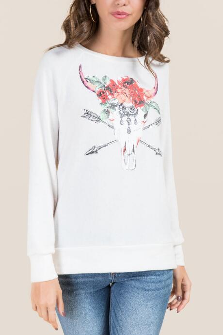 Francesca's Frances Ornate Longhorn Head Tee - Ivory