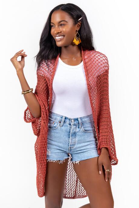Francesca's Kelly Crochet Cocoon Kimono - Cinnamon