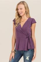 Francesca's Emily Flutter Sleeve Wrap Cupro Top - Purple