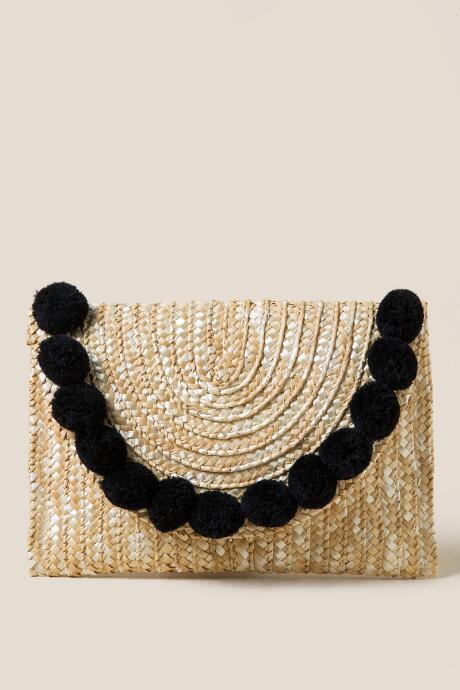 Francescas Brea Black Pom Clutch - Natural