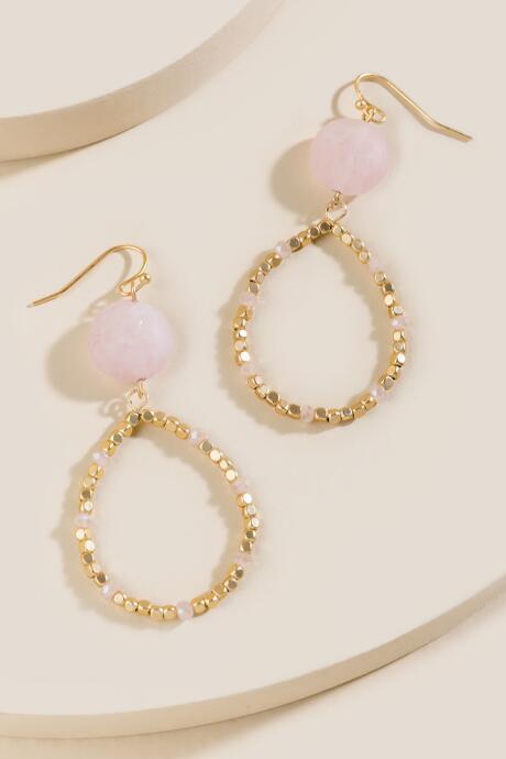 Francesca's Kacey Rose Quartz Beaded Drop Earrings - Pale Pink