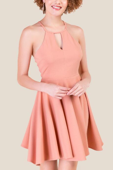 Francesca's Willow High Neck Skater Dress - Blush