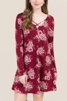 Alya Alecia Floral French Terry Knit Dress - Burgundy