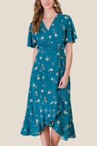 Francesca's Genevieve Floral Wrapped Midi Dress - Forest