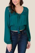 Francesca's Hayden Crochet Trim Blouse - Forest