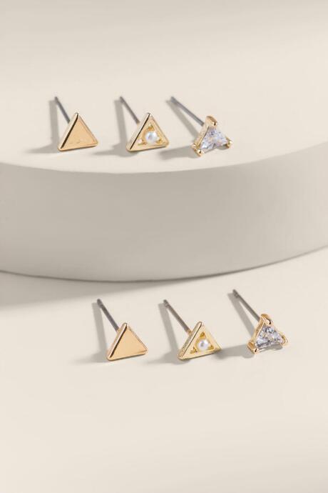 Francesca's Alexis Triangle Stud Earring Set - Crystal