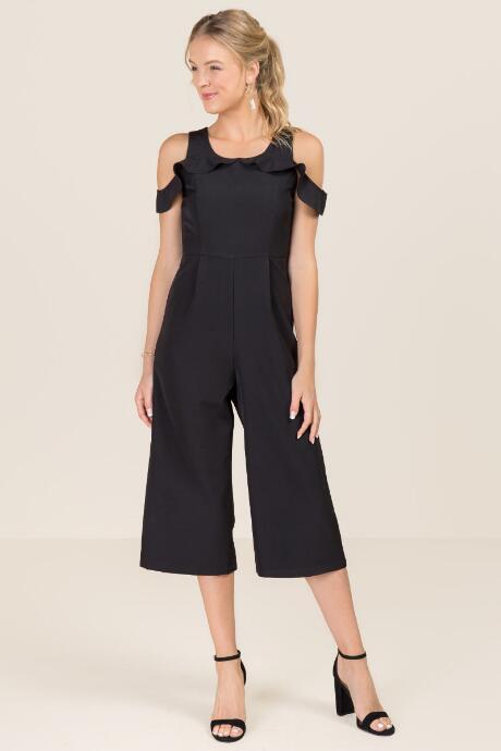 Francesca's Johanna Off Shoulder Ruffle Jumpsuit - Black
