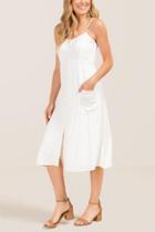 Francesca Inchess Daya Button Front Midi Dress - White