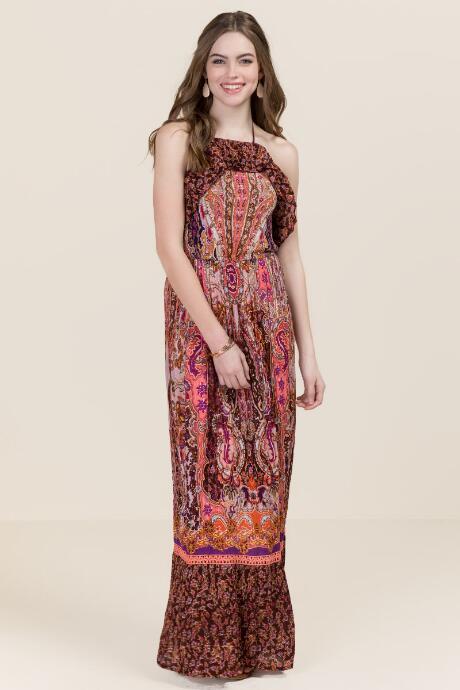 Francesca's Samantha Ruffle Maxi Dress - Wine
