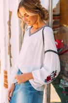 Francesca's Vera Embroidered Blouse - Ivory