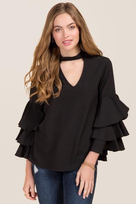 Blue Rain Ali Tiered Ruffle Sleeve Gigi Blouse - Black