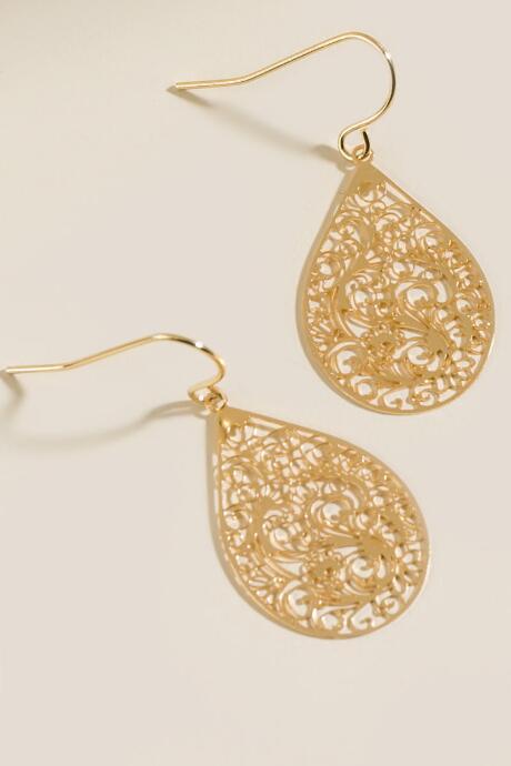 Francesca's Greta Filigree Metal Teardrop Earrings - Gold