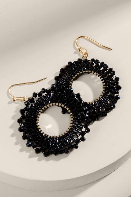 Francesca Inchess Alicia Hand Beaded Circle Drop Earrings - Black