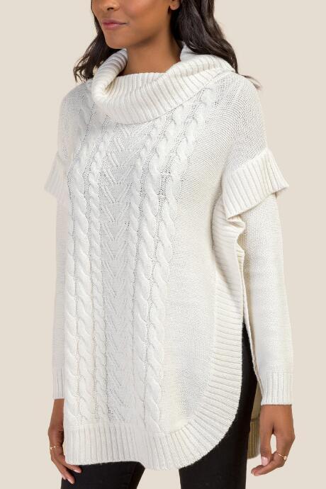 Francesca's Jenna Cable Knit Long Sleeve Poncho - Pearl