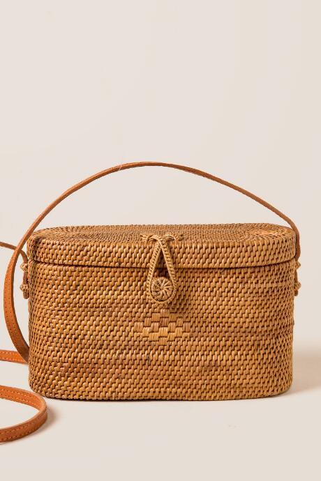 Francesca's Sri Rattan Box Crossbody - Tan