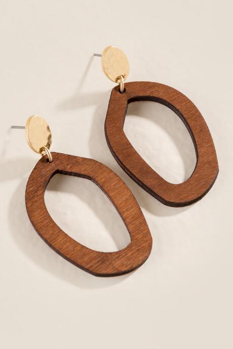 Francesca's Reagan Open Wood Earrings - Brown