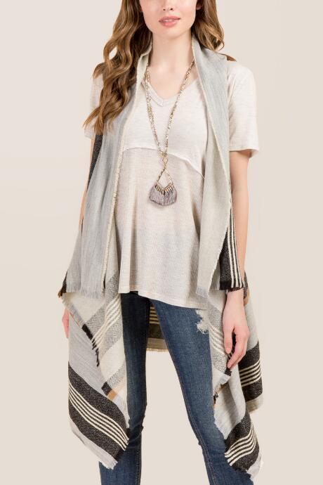 Francescas Addilyn Multicolor Stripe Ruana - Gray