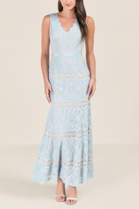 Francesca Inchess Charlotte Lace Mermaid Bridesmaid Dress - Light Blue