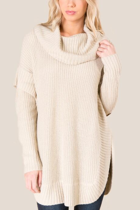 Francesca's Eliza Long Sleeve Cowl Poncho - Taupe