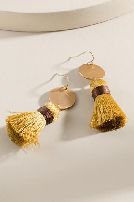 Francesca's Trinity Tasseled Coin Drop Earrings - Mustard
