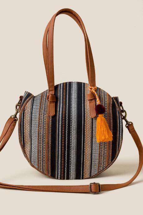 Francesca Inchess Artisan Striped Tambourine Tote - Brown