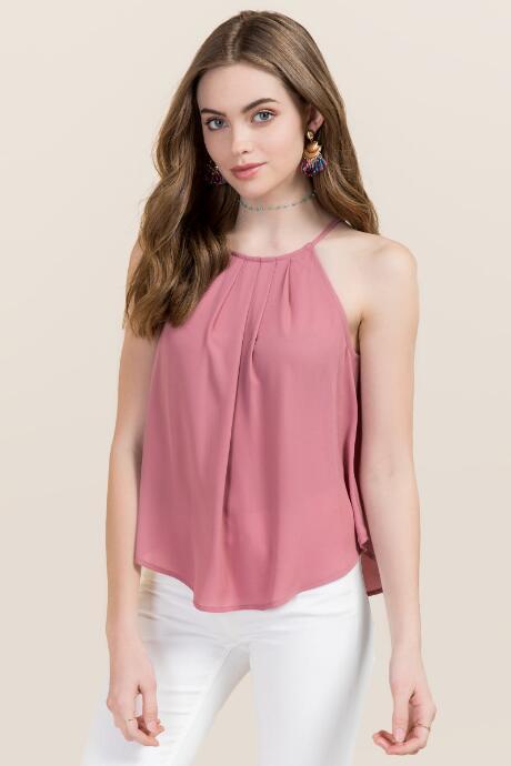 Miami Lena High Neck Pleated Tank - Dark Mauve