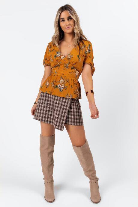 Francesca's Harlena Floral Button Blouse - Mustard