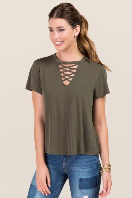 Alya Dawn Lattice Gigi Cupro Tee - Dark Olive