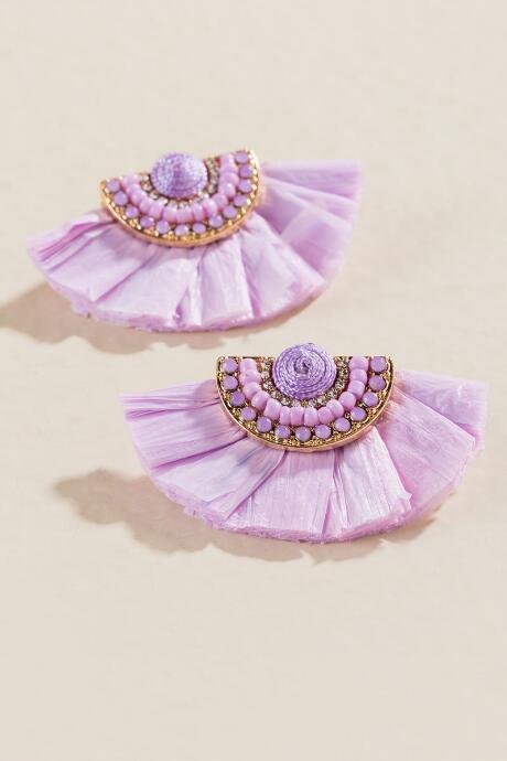 Francesca's Cassie Raffia Fan Earrings In Lavender - Lavender