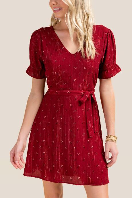 Francesca Inchess Elise Floral Faux Wrap Dress - Brick