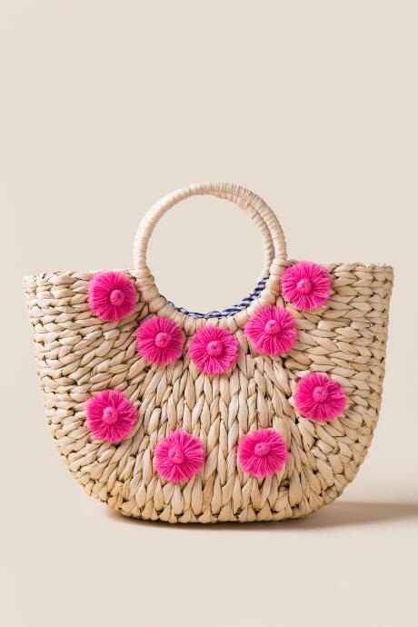 Francescas Kira Straw Flower Tote - Natural