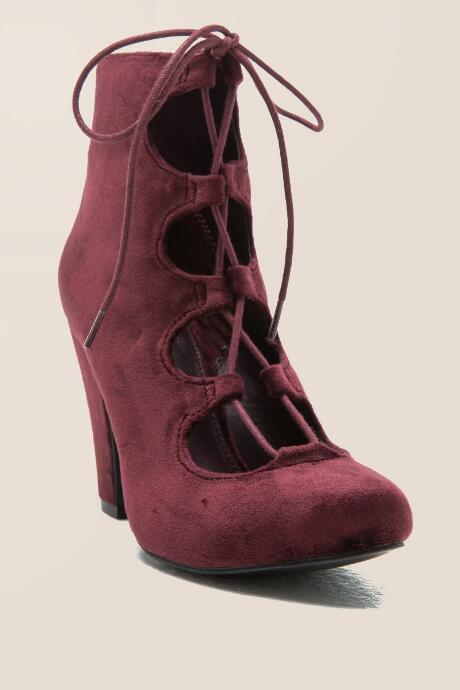 Mia - Ellena Lace-up Dress Bootie - Burgundy