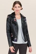 Francesca's Daisy Floral Embroidered Moto Jacket - Black