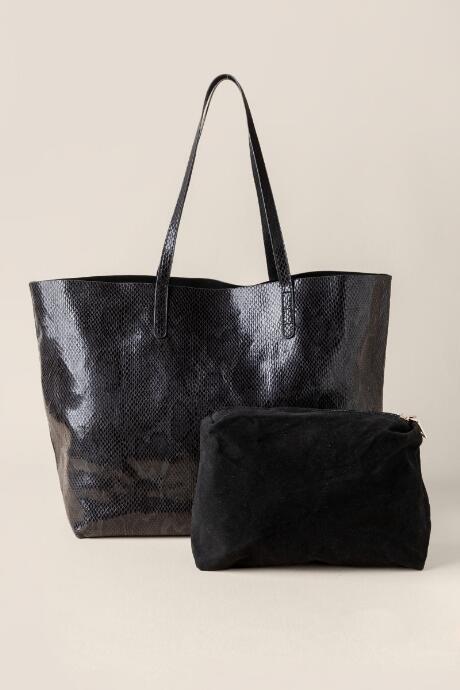 Francesca's Jackie Faux Snake Tote - Black