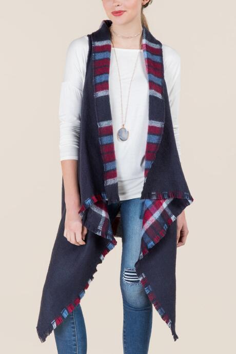Francesca's Yolanda Striped Ruana Vest - Gray