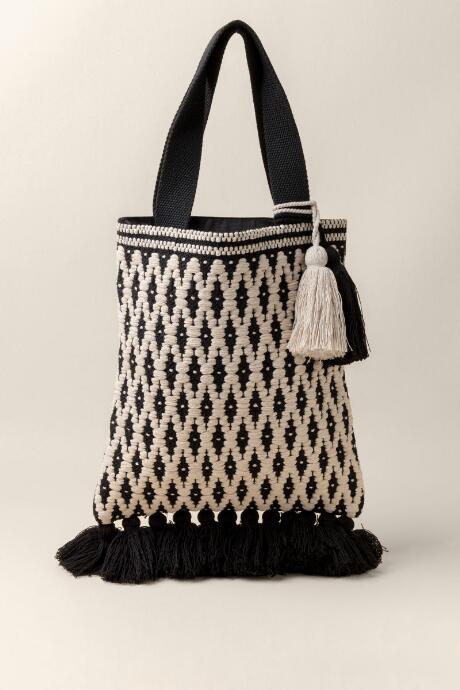 Francesca's Eliza Diamond Fabric Tote - Black/white