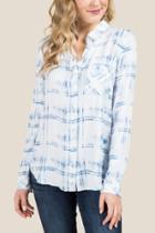 Francesca's Dylan Distressed Plaid Button Down - Ivory