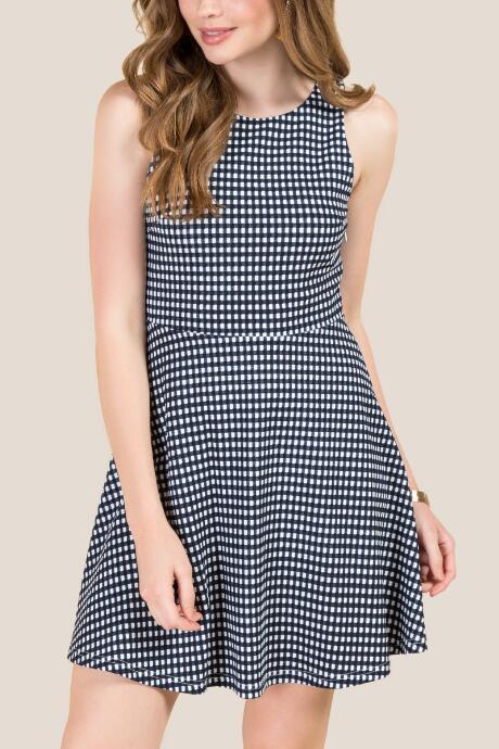 Francesca's Sawyer Double Bow Back Gingham A-line Dress - Navy